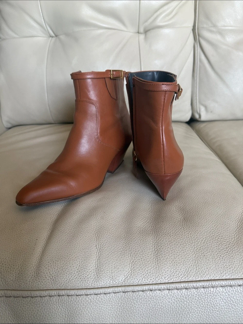 Franco Sarto Brown Leather Ankle Boots with Side Zip